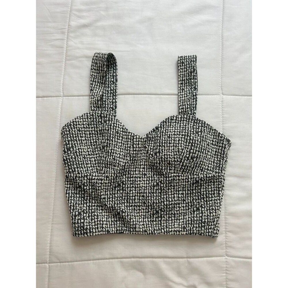 Anthropologie Eri + Ali Textured Tweed Bustier Crop Top XS Black White